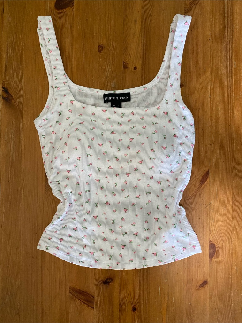 Streetwear Society White Ribbed Tank with Pink Floral Print